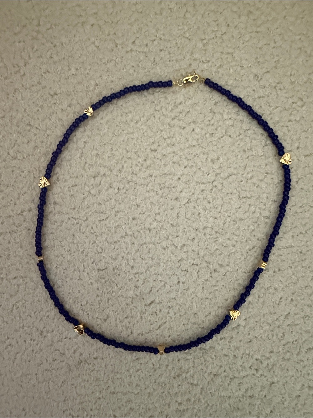 Delicate Navy Bead Necklace with Gold Accents